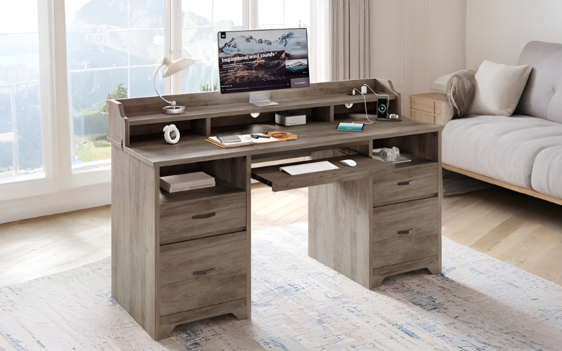 Bestier Farmhouse Executive Desk with Drawers