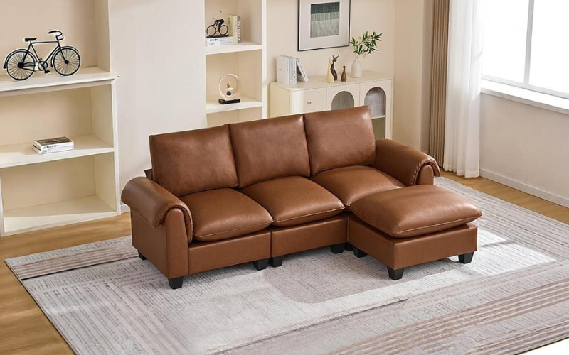 Cacftii 96 Faux Leather Modular Sectional Sofa