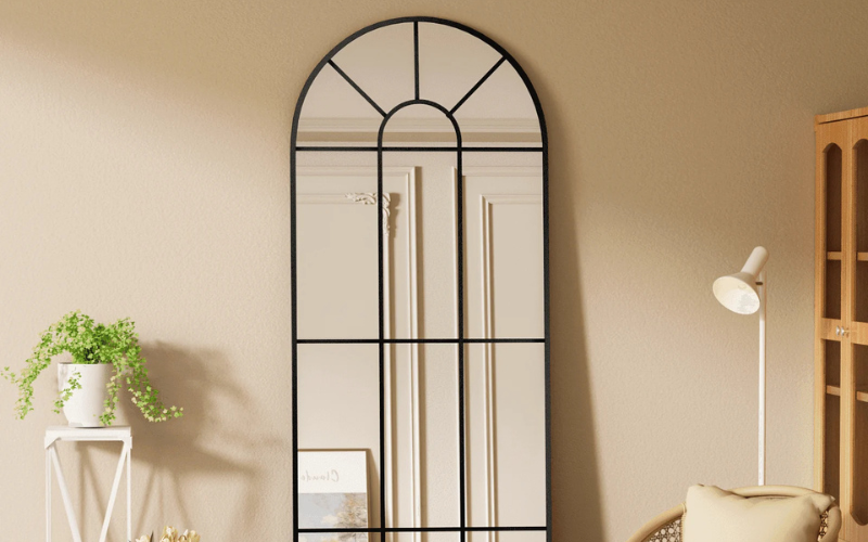 BEAUTYPEAK Arched Full-Length Windowpane Mirror